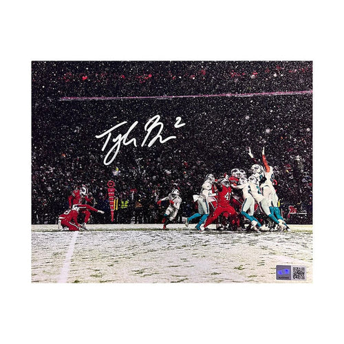 Tyler Bass Kicking in Snow vs Pats Signed Photo Signed Photos TSE Buffalo