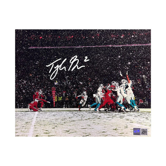 Tyler Bass Kicking in Snow vs Pats Signed Photo Signed Photos TSE Buffalo