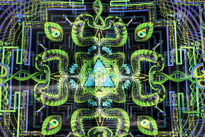 UV Active NEON Canvas Backdrop - Divine Yantra 72 x 72 cm