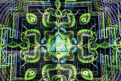 UV Active NEON Canvas Backdrop - Divine Yantra 72 x 72 cm