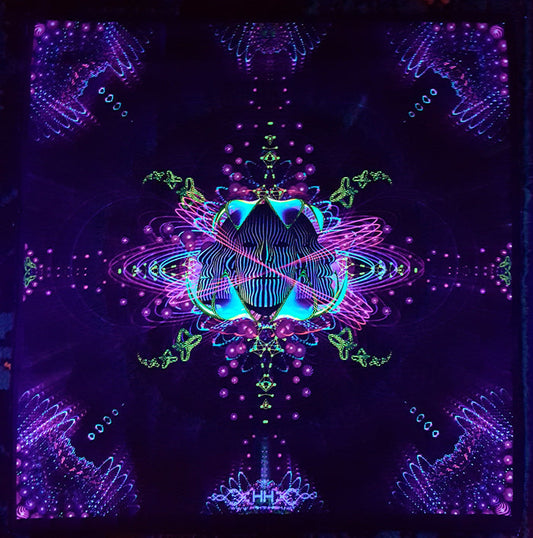 UV Active NEON Canvas Backdrop - Subatomic Neuronaut 64 x 64 cm