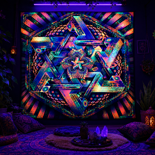 UV Active NEON Fluro Tapestry / Backdrop of Hyperdimensional Harmonics