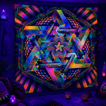 UV Active NEON Fluro Tapestry / Backdrop of Hyperdimensional Harmonics