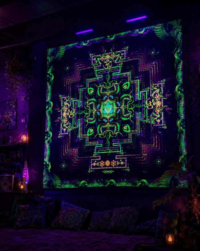 UV Active NEON Fluro Tapesty / Backdrop - Divine Yantra