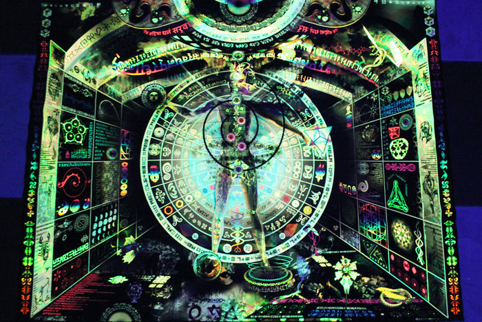 UV Active NEON Lycra Backdrop - Recursive Pantheism (Green)