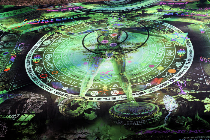 UV Active NEON Lycra Backdrop - Recursive Pantheism (Green)