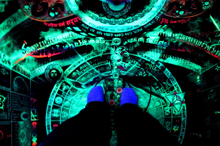 UV Active NEON Lycra Backdrop - Recursive Pantheism (Green)