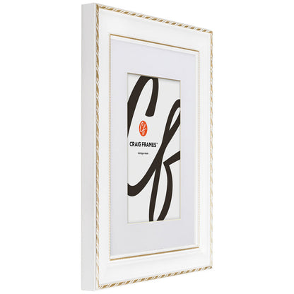 Victoria 1.375", Matted Ornate White and Gold Picture Frame - 4 Piece Set