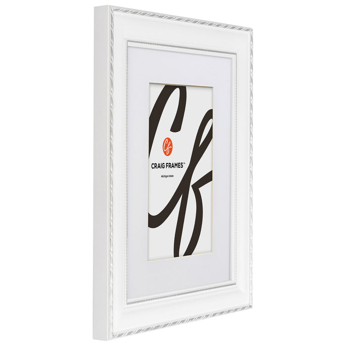 Victoria 1.375", Matted Ornate White and Silver Picture Frame - 4 Piece Set