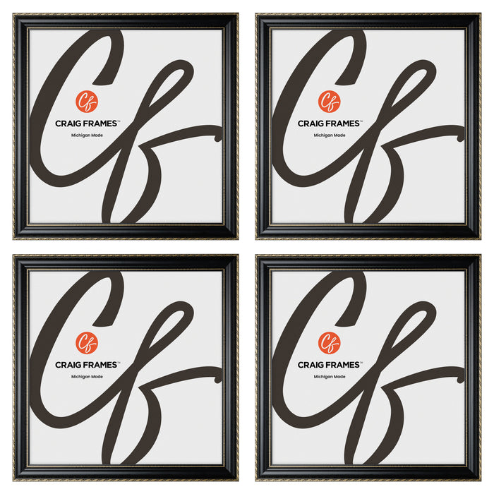 Victoria 1.375", Ornate Black and Gold Picture Frame - 4 Piece Set