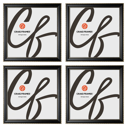 Victoria 1.375", Ornate Black and Gold Picture Frame - 4 Piece Set