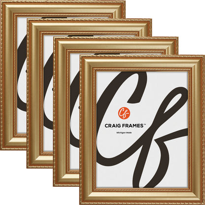 Victoria 1.375", Ornate Gold Picture Frame - 4 Piece Set