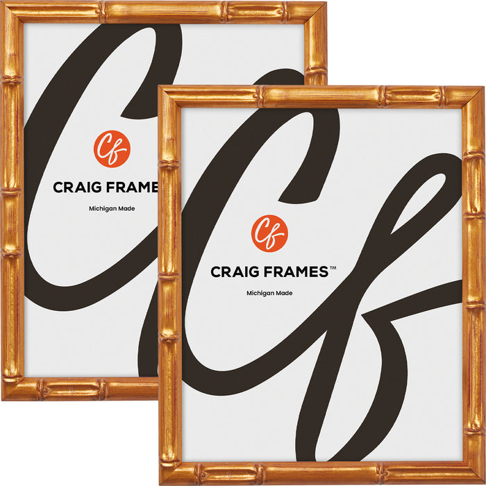 Vintage Bamboo .625", Brushed Gold Picture Frame - 2 Piece Set