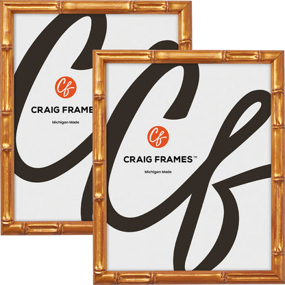 Vintage Bamboo .625", Brushed Gold Picture Frame - 2 Piece Set