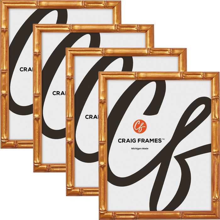 Vintage Bamboo .625", Brushed Gold Picture Frame - 4 Piece Set
