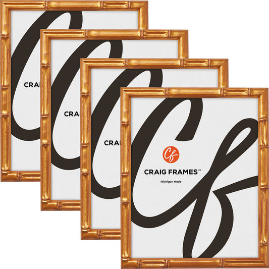 Vintage Bamboo .625", Brushed Gold Picture Frame - 4 Piece Set