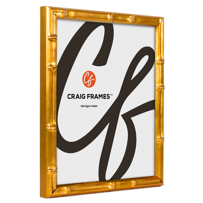 Vintage Bamboo .625", Brushed Gold Picture Frame - 4 Piece Set