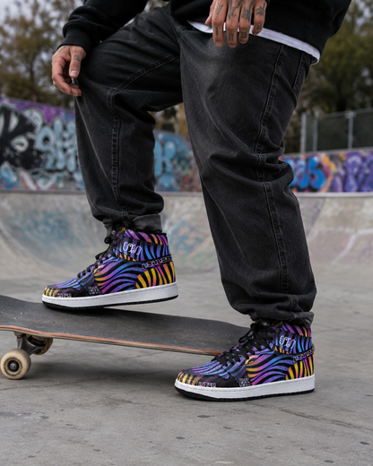 Xenowave Unisex High-Top Sneakers – Psychedelic Festival Shoes, Visionary Streetwear, Colorful Rave Fashion