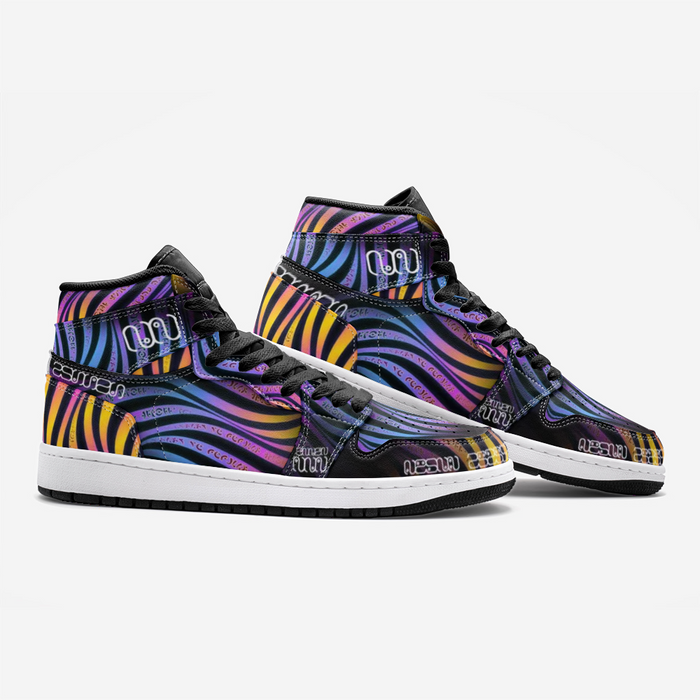 Xenowave Unisex High-Top Sneakers – Psychedelic Festival Shoes, Visionary Streetwear, Colorful Rave Fashion